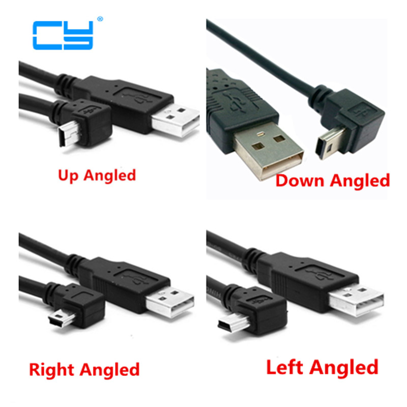 90 Degree Down Angle USB Type A Female to Mini B 5 Pin Male Cable Adapter 