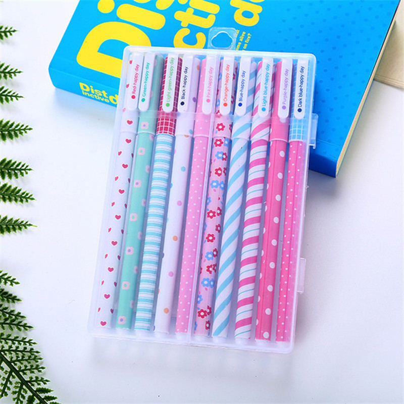 10pcs/lot Cute Office School Accessories 0.38mm Pen Nice Gel Pens Colorful  Gift