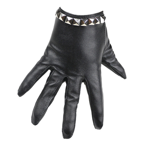 Fashion Female Night Club Pole Dancing Leather Gloves Women Gothic Punk Rivets Rock Show Half Palm Full Finger Fitness Gloves A4 ► Photo 1/2