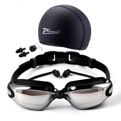 2022 New Swim goggles with cap Ear Plug Nose Clip Suit Professional Swimming Glasses anti-fog PU hat Waterproof Swim Eyewear ► Photo 1/6
