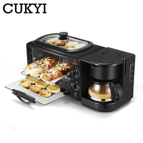 CUKYI 3 In 1 Electric Breakfast Machine Multifunction Coffee maker frying pan mini oven  household bread pizza oven frying pan ► Photo 1/6