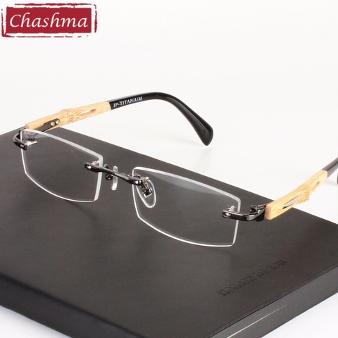 Chashma Brand Healthy Eyeglasses Trend Optical Frame Pure Titanium Eye Glasses Rimless Bamboo Wood Glasses Frames Men and Women ► Photo 1/4