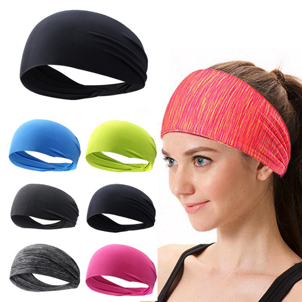 Women Mens Wide Sweatband Headband Elastic Stretch Hair Band Sports Yoga Turban 