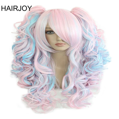 HAIRJOY Women 70cm Long Blue Mixed Pink Wavy Braided 2 Ponytails Synthetic Party Cosplay Wig 30 Colors Available ► Photo 1/6