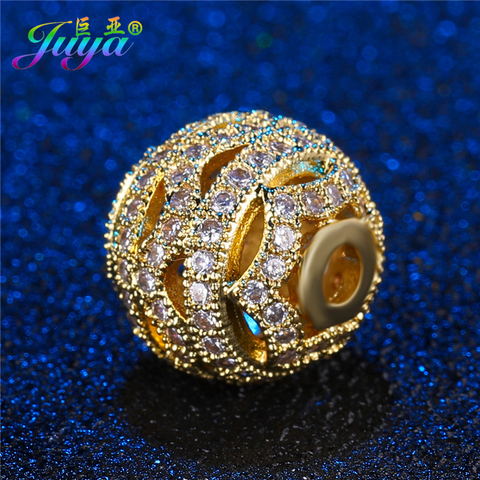 Juya DIY 12mm Charm Beads Supplies Micro Pave Zircon Hollow Metal Ball Beads Accessories For Natural Stones Beads Jewelry Making ► Photo 1/6