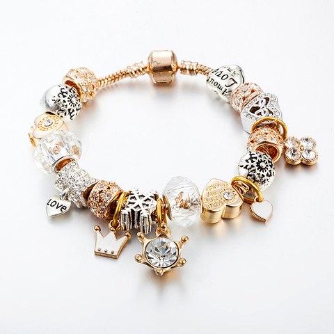 ANNAPAER Dropshipping Heart Charms Bracelets Fashion DIY Crystal Snow Beads Fit Pan Bracelets European Charm Jewelry B16090 ► Photo 1/6