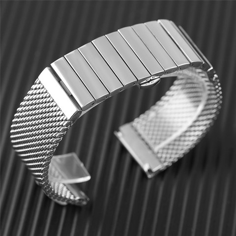 18mm 20mm 22mm 24mm Trendy Mesh Band Hidden Clasp Stainless Steel Wristwatch Strap Replacement for Men Watches Solid Link Bangle ► Photo 1/5