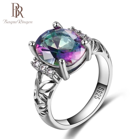 Bague Ringen Real 925 Sterling Silver Multicolor Topaz Wedding Rings for Women Vintage Hollow Gemstone Rings Fine Jewelry Gift ► Photo 1/6