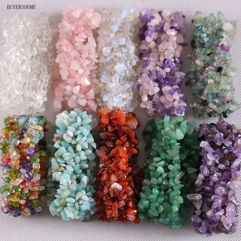 Free Shipping Stretch Chip beads Weave Natural Garnet Shell Crystal Coral Quartz Opal Fluorite Onyx Bracelet 7