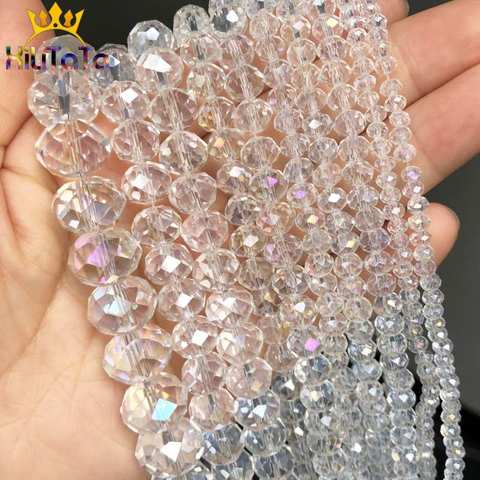 Faceted AB Clear Glass Crystal Rondelle Beads Loose Beads For Jewelry Making DIY Bracelets Necklace Strands 4/6/8/10/12/14mm ► Photo 1/6
