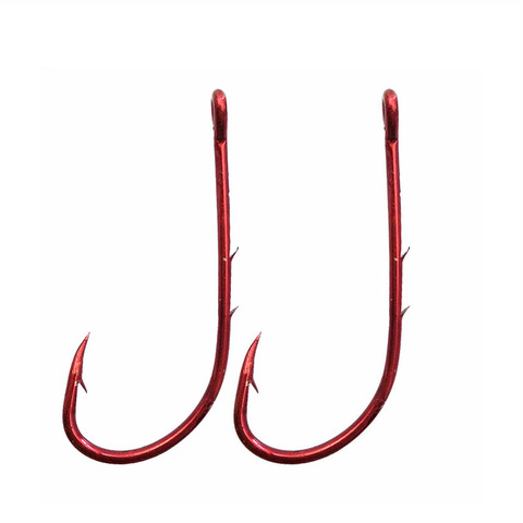 JSM 50pcs 92247 High Carbon Steel Fishing Hooks Red Offset Long Barbed Shank Baitholder Bait Fishing Hook Size 1 2/0 3/0 ► Photo 1/5