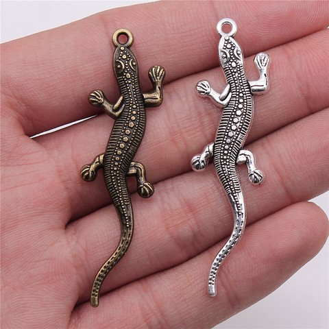 WYSIWYG 5pcs 56x15mm Pendant Gecko Chameleon Charm Pendants For Jewelry Making Antique Silver Color Lizard Pendants ► Photo 1/3
