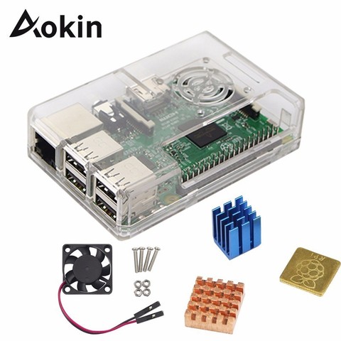 Aokin ABS Protective Case Cover With Cooling Fan + Heat Sink 1 Aluminum + 2 Copper For Raspberry Pi 4B 4 3 B+/3/2/ B+ Cover ► Photo 1/6
