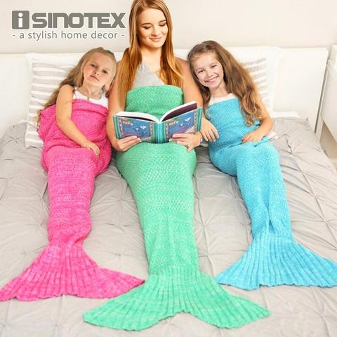 Mermaid Tail Blanket Yarn Knitted Handmade Crochet Mermaid Blanket Kids Throw Bed Wrap Super Soft Sleeping Bed 3 Sizes 1PCS/Lot ► Photo 1/6