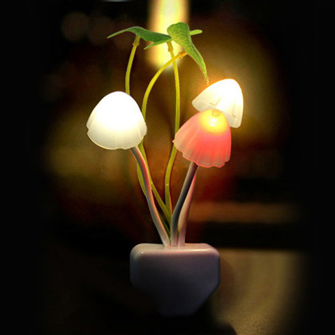 Novelty Mushroom Fungus Night Light EU & US Plug Light Sensor 220V 3 LED Colorful Mushroom Lamp Led Night Lights ► Photo 1/6