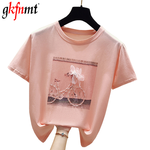 gkfnmt 2022 Fashion Cool Print Female Summer T-shirt White Cotton Women Tshirts Casual Harajuku T Shirt Femme Pink Loose Top ► Photo 1/6