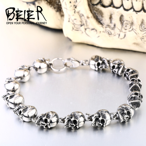 Beier new store 316L stainless steel Trend Design Skull Bracelet Punk Men's Bracelet High Quality Jewelry LLBC8-005C ► Photo 1/6