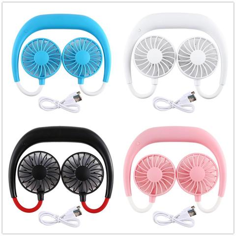 Hands-free Neck Band Hands-Free Hanging USB Rechargeable Dual Fan Mini Air Cooler Summer Portable 2000mA Sarmocare ► Photo 1/6