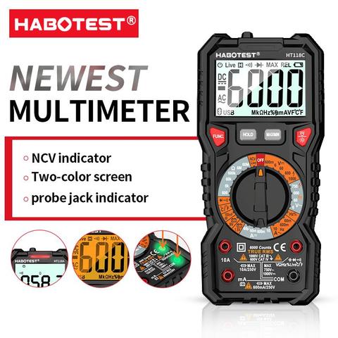 HABOTEST HT118A/C/D Digital multimeter Auto range NCV Ture RMS AC/DC 6000 counts Two-color screen Voltage Indicator light tester ► Photo 1/6