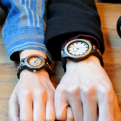  2017 BOBO BIRD Luxury Style Lovers' Wood Watches Luminous Needles Handmade Wooden Band Wristwatch Wooden relogio masculino ► Photo 1/6