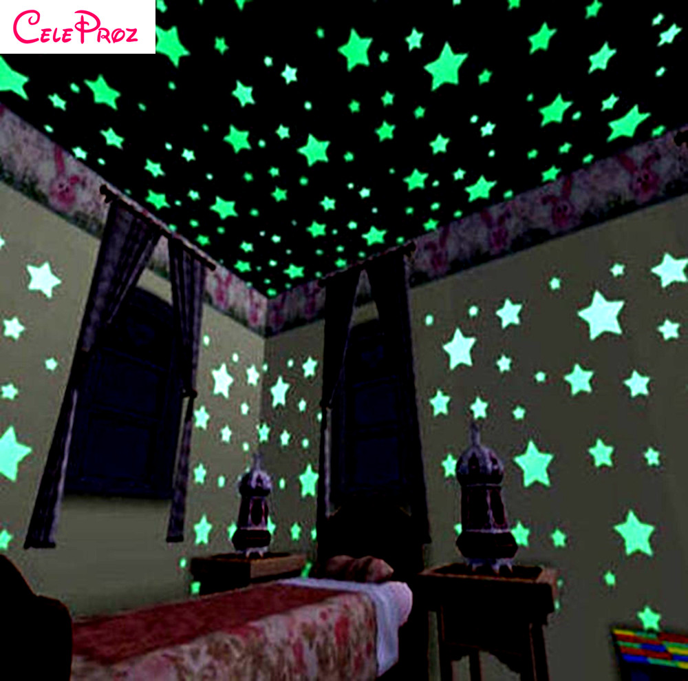100Pcs Stars Glow In The Dark Luminous Fluorescent Wall Stickers Kids Bedroom 
