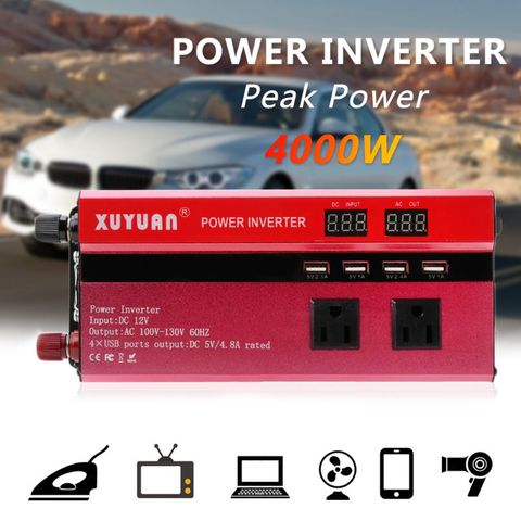 4000W Car Solar Power Inverter Sine Wave LED 4 USB DC12/24V To AC110V/220V Sine Wave Converter Solar Automobiles Power Inverter ► Photo 1/6