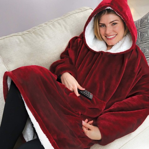 Microfiber Plush Coral Fleece Sherpa Blanket With Sleeves Super Soft Warm Outdoor Pocket Hoodie Adult Winter Hooded TV Blankets ► Photo 1/6