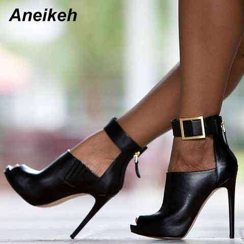 Aneikeh 2022 NEW Women Pumps Burst Metal Buckle Stiletto High-Heel Fish Mouth Cool Boots Spring Summer Sandals Shoes Size 35-40 ► Photo 1/6
