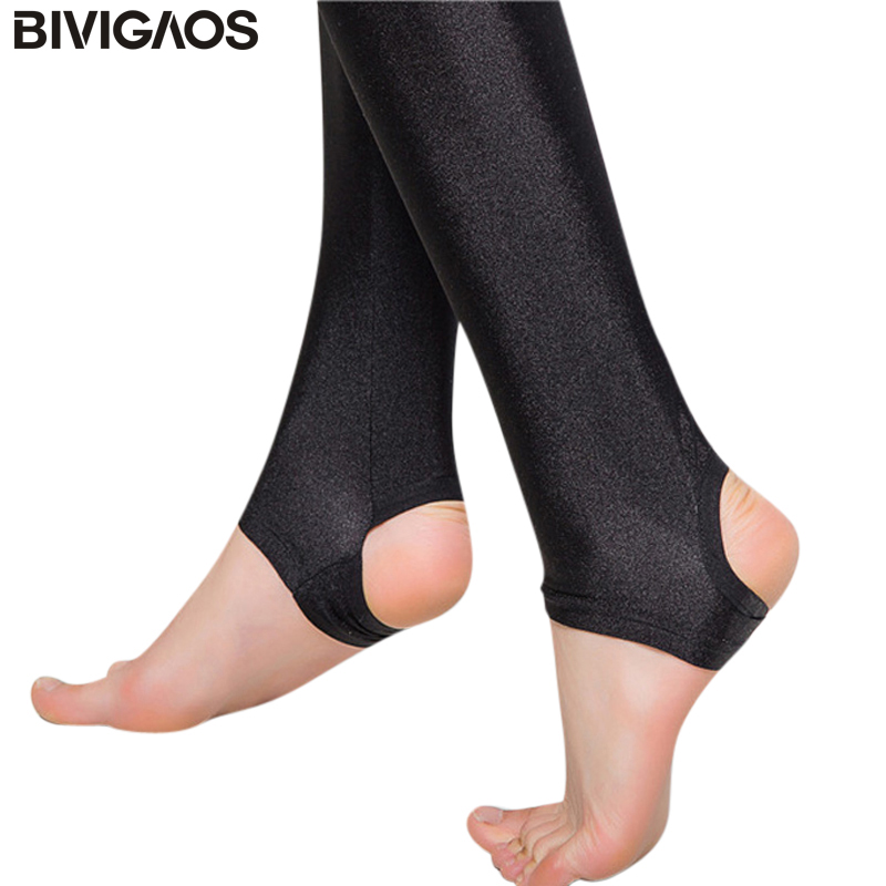 BIVIGAOS Womens Shiny Black Leggings Gloss Pants Shaping Workout