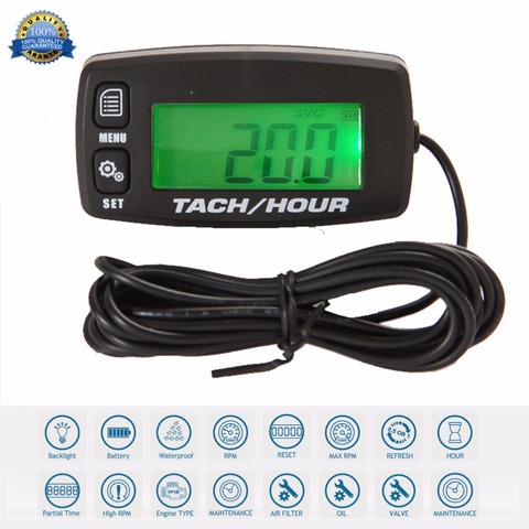 Digital Resettable Inductive Tacho Hour Meter Tachometer For Motorcycle Marine Boat ATV Snowmobile Generator Mower 032R ► Photo 1/6