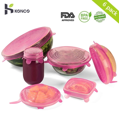 KONCO 6 Pcs Food Silicone Cover Reusable Silicone Stretch Lids For Food Cookware Bowl Kitchen Accessories ► Photo 1/6