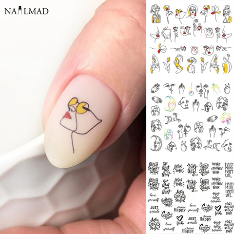 11/12patterns/sheet Black Line Coloful Abstract Image Nail Sticker Decals Sexy Girl Water Transfer Slider For Nails Art ► Photo 1/6