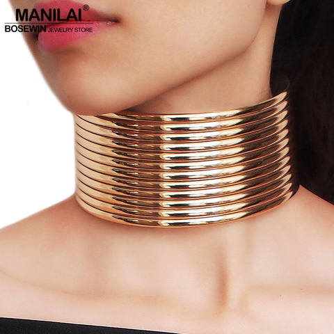 MANILAI Vintage Chunky Chokers Necklaces Gold Color Leather Statement Necklaces Fashion Jewelry Collar Chokers Big Indian Style ► Photo 1/6