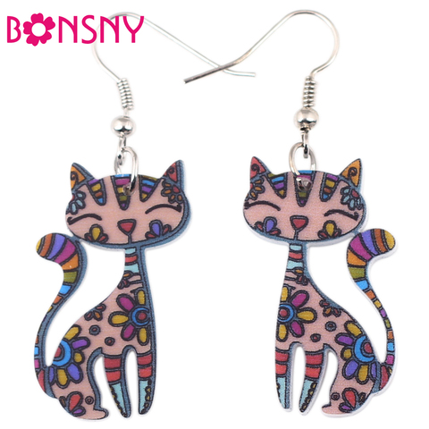 Bonsny Statement Acrylic Floral Kitten Cat Stud Earrings Lightweight Fashion Animal Jewelry For Women Girls Teens Drop Shipping ► Photo 1/6