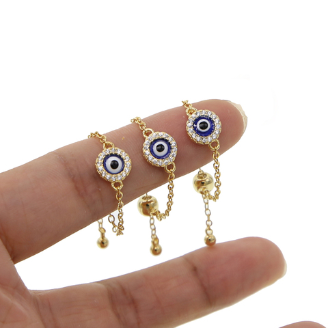 Round disco bluel enamel turkish evil eye charm chain ring cheap wholesale fashion finger rings ► Photo 1/6