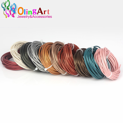 OlingArt 1.5mm 5M/Lot Round pearl color Genuine Leather Cord pearls cords/Wire earrings Bracelet choker necklace jewelry making ► Photo 1/6