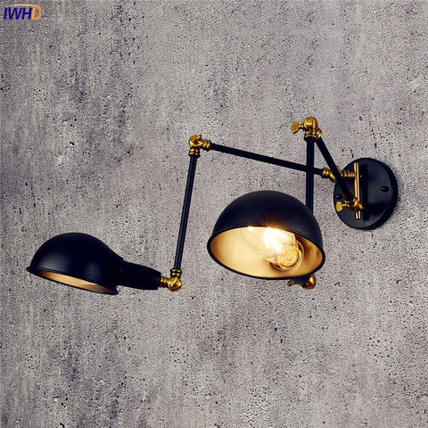 IWHD Adjustable Vintage Wall Light Fixtures 2 Heads Antique Retro Loft Industrial Swing Arm Wall Light Edison Sconce Luminaire ► Photo 1/6
