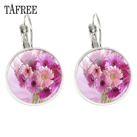 TAFREE Vintage Flowers Earrings Beautiful pictures Glass Cabochon dome Clip Earrings 2022 Fashion women charms Jewelry FL01 ► Photo 1/6