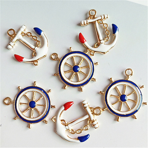 10 pcs/lot Alloy Creative Anchor Rudder Pendant Buttons Ornaments Jewelry Earrings Choker Hair DIY Jewelry Accessories Handmade ► Photo 1/6