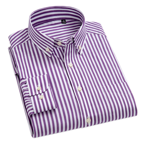 100% Cotton High-Grade Brand Men's Clothing Men Oxford Striped Social Shirts Leisure Style Men's Formal Business Shirts ► Photo 1/6