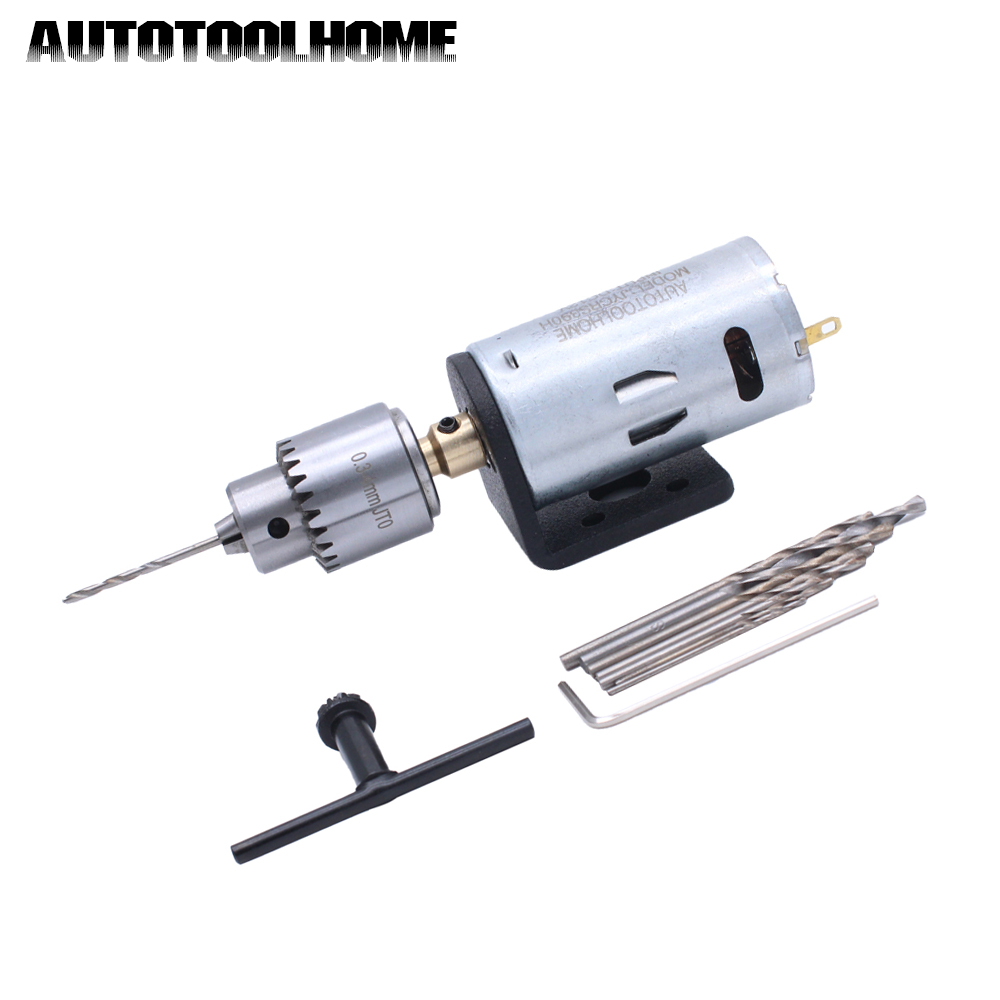 AUTOTOOLHOME autotoolhome mini dc 12v electric hand drill motor pcb & twist  drills set 1/88-1/6 inch jt0 chuck jewelry craft drill kit