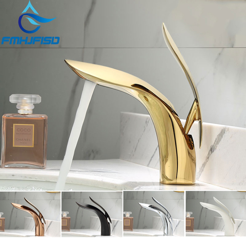FMHJFISD Golden/Chrome/White/ORB Polished Basin Faucet Single Handle Single Hole Bathroom Mixer Taps 5 Colors for Choose ► Photo 1/6