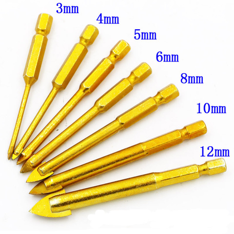 Titanium Coated Glass Drill Bits Set 3mm 4mm 5mm 6mm 8mm 10mm 12mm with Hex Shank for Ceramic Tile Marble Mirror&Glass ► Photo 1/6