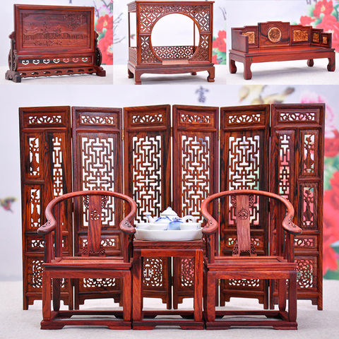 Mother Garden Simulated Chinese Antique Mini Furniture Model Toys Solid Wood Carving Wood Craft Gifts  Small Screen Decoration ► Photo 1/5