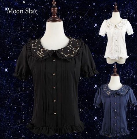 Cute Women's Lolita Blouse Moon Star Constellation Embroidery Shirt Peter Pan Collar Tops Short Sleeve Summer ► Photo 1/1