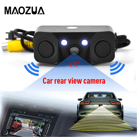 3 in 1 Car Parking Sensor Car Reverse Backup Rear View Camera with 2 Radar Detector Sensors Indicator Buzzer Alarm Car Camera ► Photo 1/6