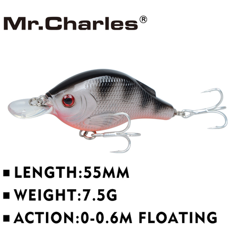 Mr.Charles CMC010 Fishing Lure 55mm/7.5g 0-0.6m Floating Shad VIB Hard Bait Assorted Different Colors high-carbon steel Hooks ► Photo 1/6