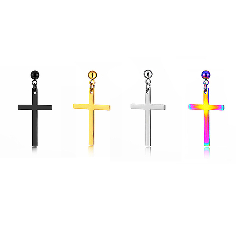 Semitree 304 Stainless Steel Colorful Cross Drop Earrings Men Women Anti-allergy Dangle Earring Fashion Wholesale Jewelry Bijoux ► Photo 1/6