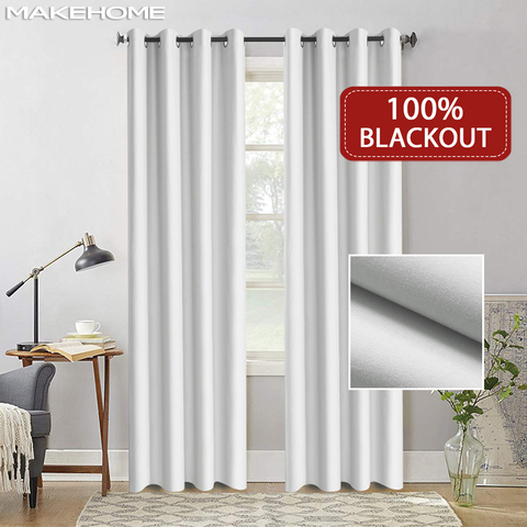 Flocked 100% Blackout Window Curtains Thermal Solid Curtain For Bedroom Living Room Fire Retardant Fabric Drapes ► Photo 1/6