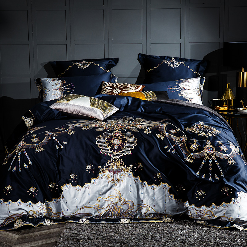 1000tc Egyptian Cotton Blue, Purple And Gold Bedding King